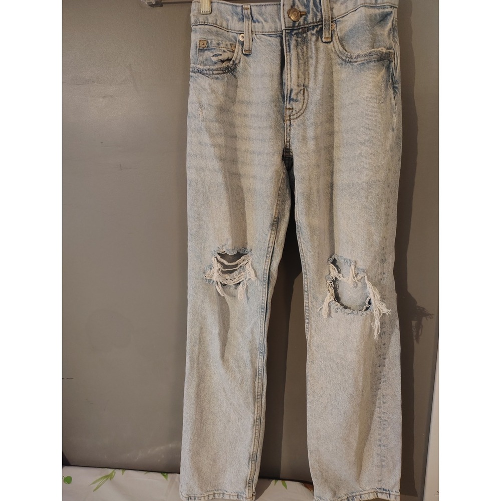 Aeropostale Womens Light Wash Distressed Mom Jeans High Rise Size 0 Regular